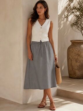 Dkny grey light blue linen Drawstring Midi Skirt